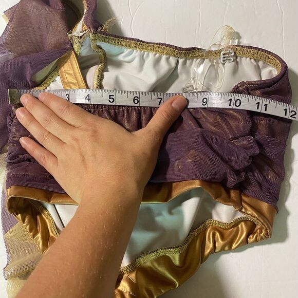 Kelle custom solo 2 piece look leotard Dance Costume purple gold faux leather SA - Picture 5 of 10